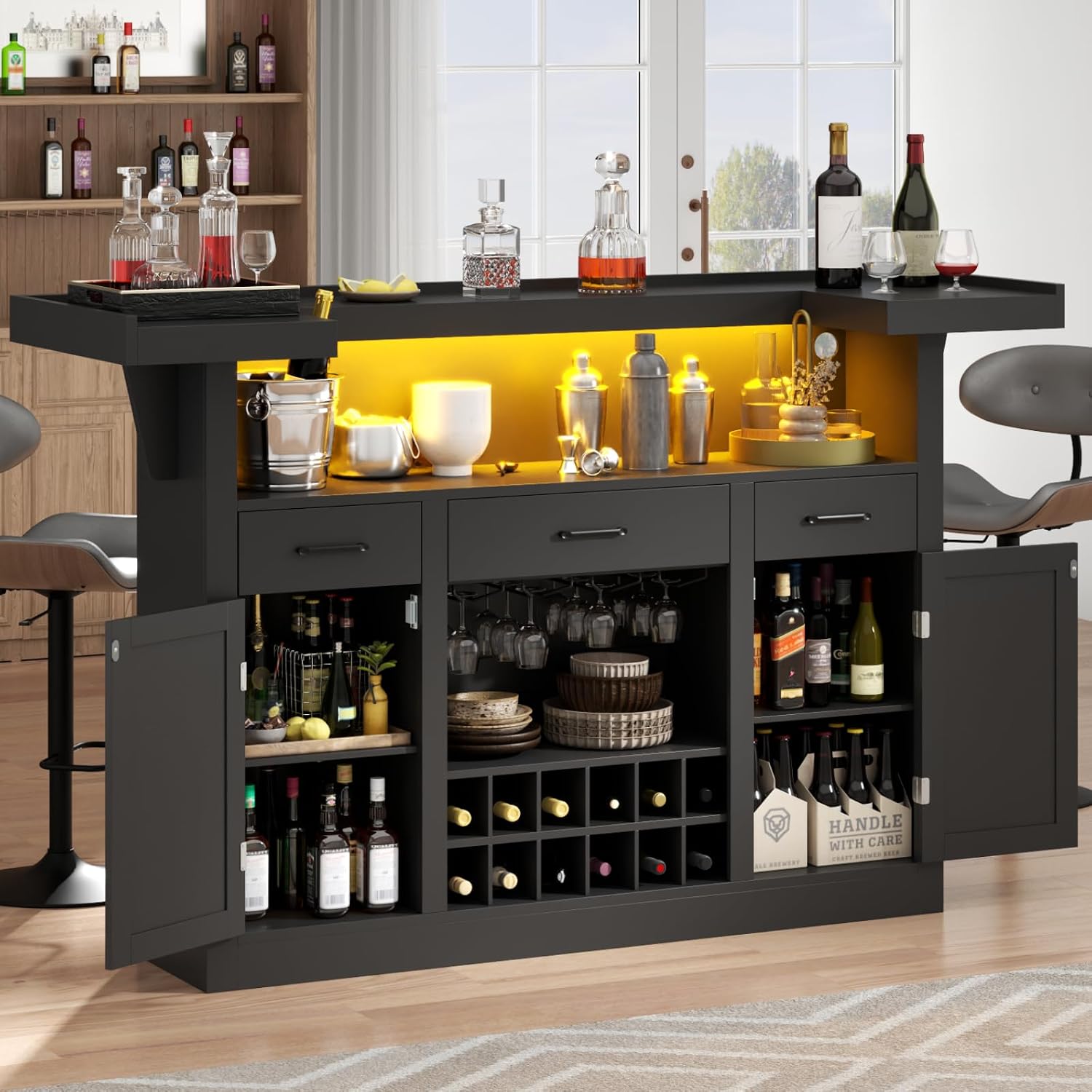 Home Bar And Cabinet - ตู้บาร์ขนาด 71 นิ้ว พร้อมไฟ LED และลิ้นชัก