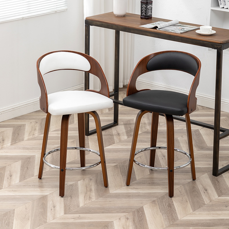 Home Bar Seating - เก้าอี้บาร์ทรงสูงสไตล์โมเดิร์นมินิมอล ทำจากไม้เนื้อแข็ง หมุนได้ ดีไซน์หรูหราเบาๆ เหมาะสำหรับโต๊ะประชาสัมพันธ์