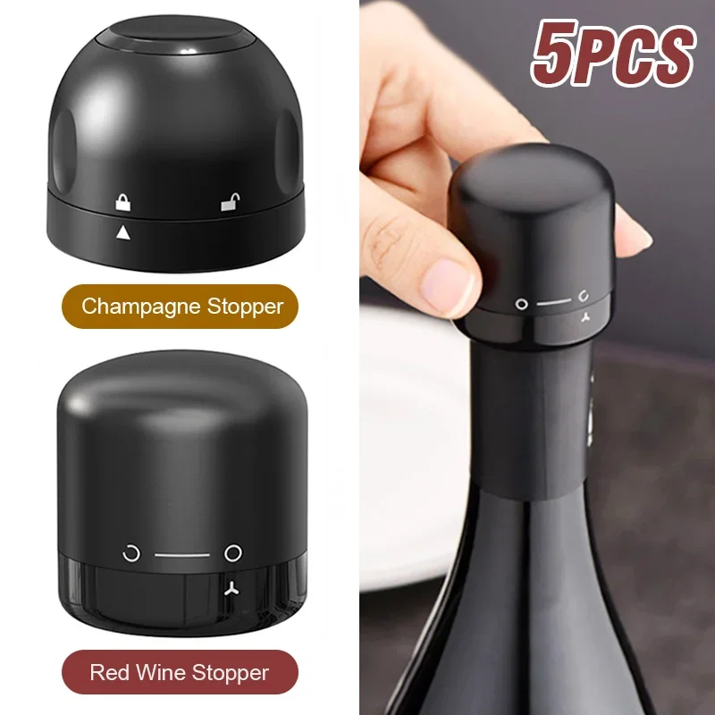 Wine Preservation Pump - 1-5 ชิ้น จุกปิดขวดไวน์แบบสุญญากาศ จุกปิดแชมเปญ ป้องกันการรั่วซึม และฝาขวดแบบรักษาความสด