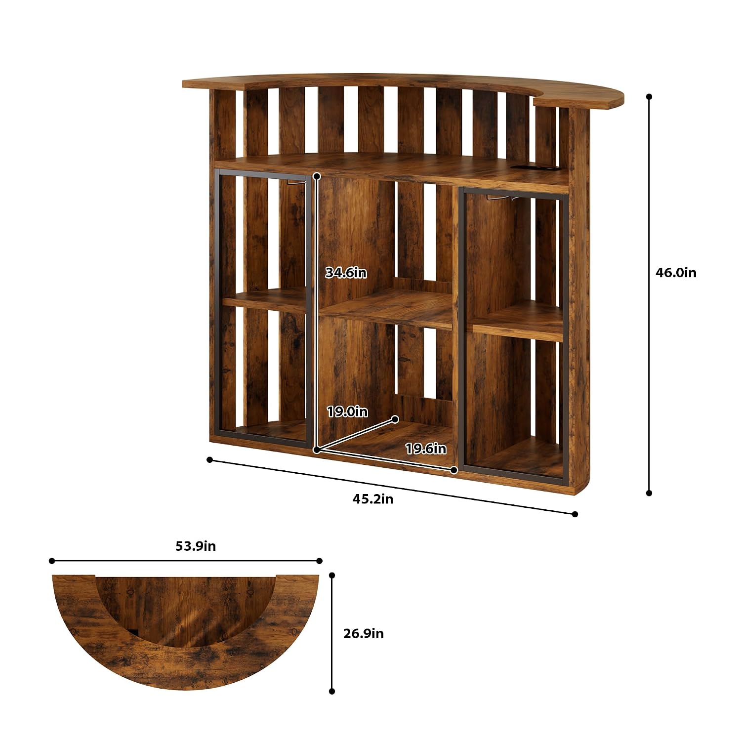Home Bar And Fridge - ตู้บาร์ไม้สไตล์เรโทร 4 ชั้น พร้อมพื้นที่สำหรับตู้เย็นและเต้าเสียบไฟฟ้า โต๊ะกาแฟสำหรับบาร์ในบ้านหรือห้องนั่งเล่น สามารถปรับแต่งได้