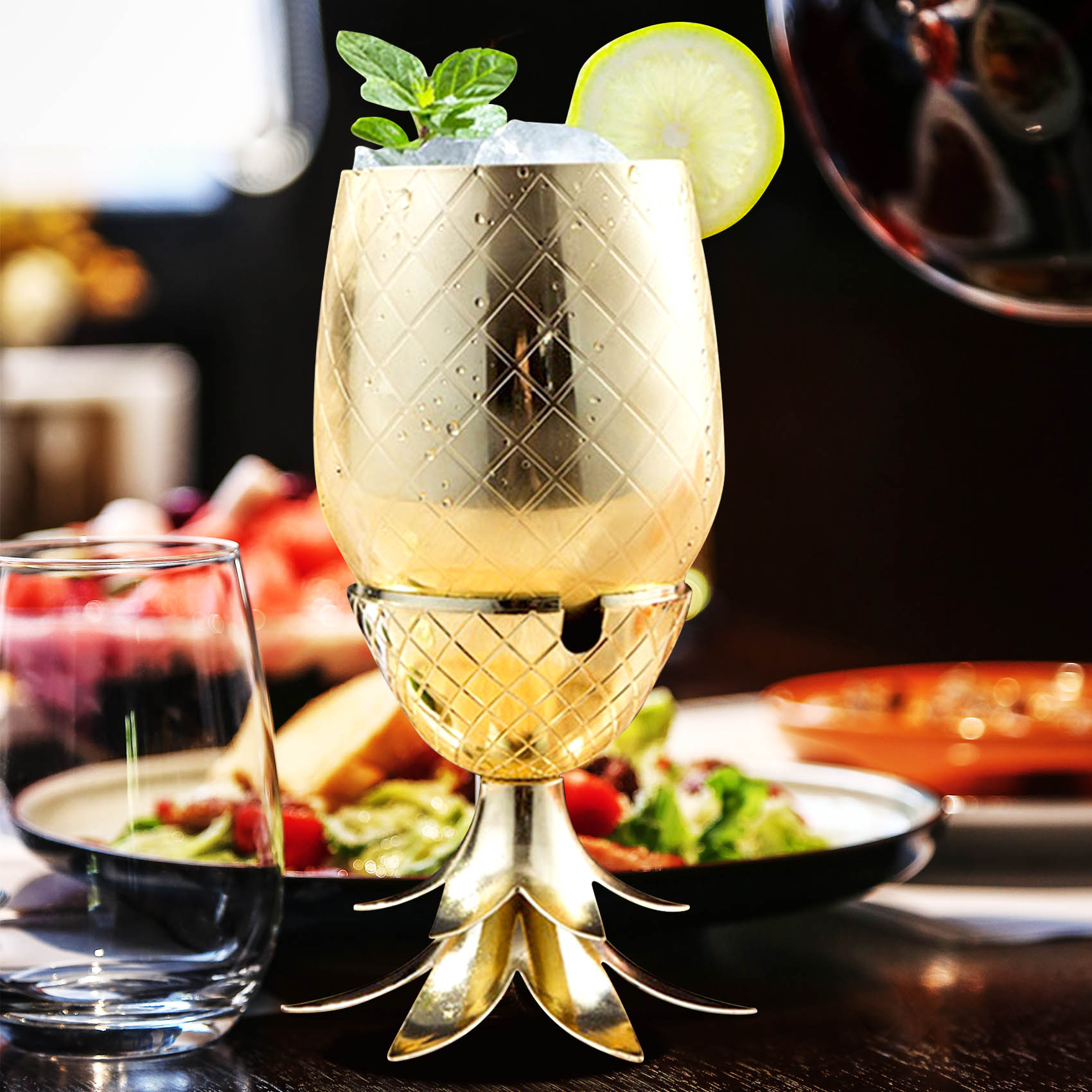 Home Bar And Restaurant - แก้วค็อกเทลสับปะรด ABLA แก้วโลหะ แก้วมอสโกมิวล์ แก้วไวน์ DIY