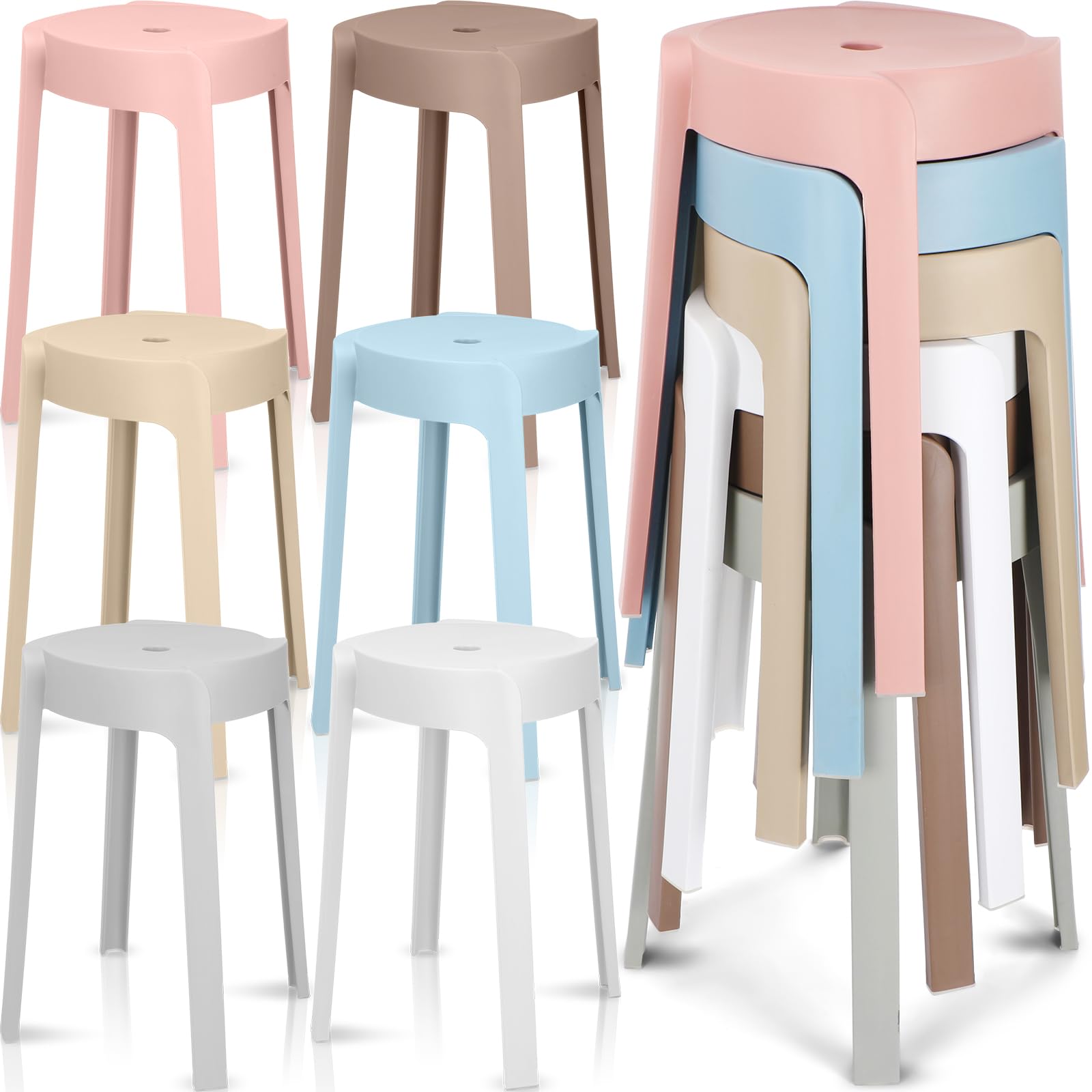 Home Bar Seating - เก้าอี้สตูลพลาสติกแบบซ้อนได้ 1/6 ชิ้น ขนาด 18 นิ้ว