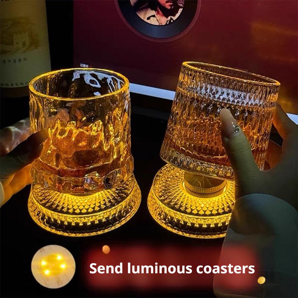 Highball Glass Set - แก้ววิสกี้แบบหมุนได้ แก้ววิสกี้ฐานแก้วหมุนได้ 360 องศา แก้วคริสตัลสำหรับรัม เหมาะสำหรับงานเลี้ยงค็อกเทล