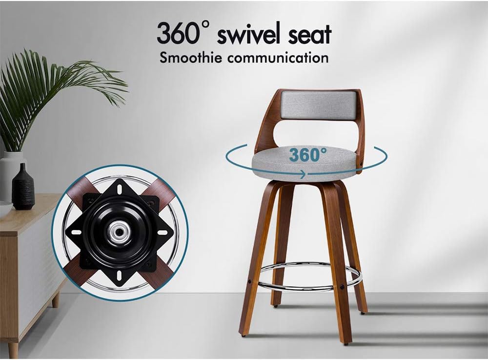 Home Bar Stools - เก้าอี้บาร์แบบมีที่พักเท้าและปรับระดับขาได้ เก้าอี้บาร์ไม้หมุนได้ 2 ตัว สำหรับห้องครัว ความสูงที่นั่ง