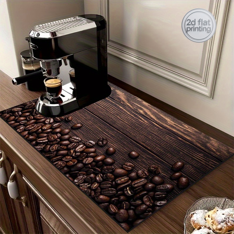 Bar Mat Rubber - แผ่นรองตากภาชนะ 1 ชิ้น, แผ่นรองตากลายกาแฟ, เหมาะสำหรับห้องครัวและห้องน้ำ, แผ่นรองโต๊ะ,