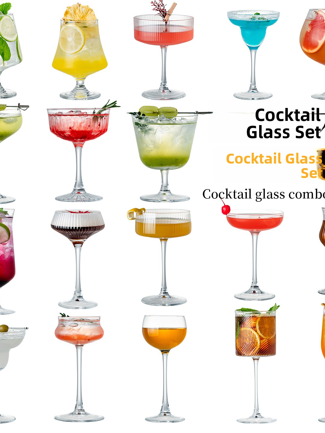 Highball Glass Set - ชุดแก้วค็อกเทลคริสตัลพรีเมียม แก้วทรงสูงสไตล์วินเทจสำหรับบาร์ แก้วมาร์การิต้า งานฝีมือทำมือสองชั้น สีล้วน สไตล์จีน
