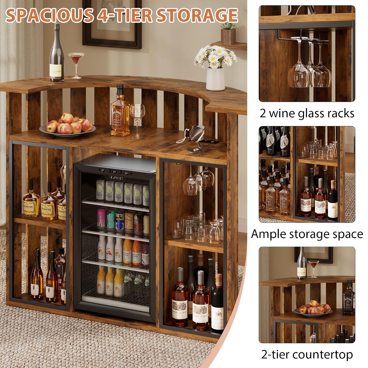 ตู้บาร์ไม้สไตล์เรโทร 4 ชั้น พร - Home Bar And Fridge บทวิจารณ์และราคา