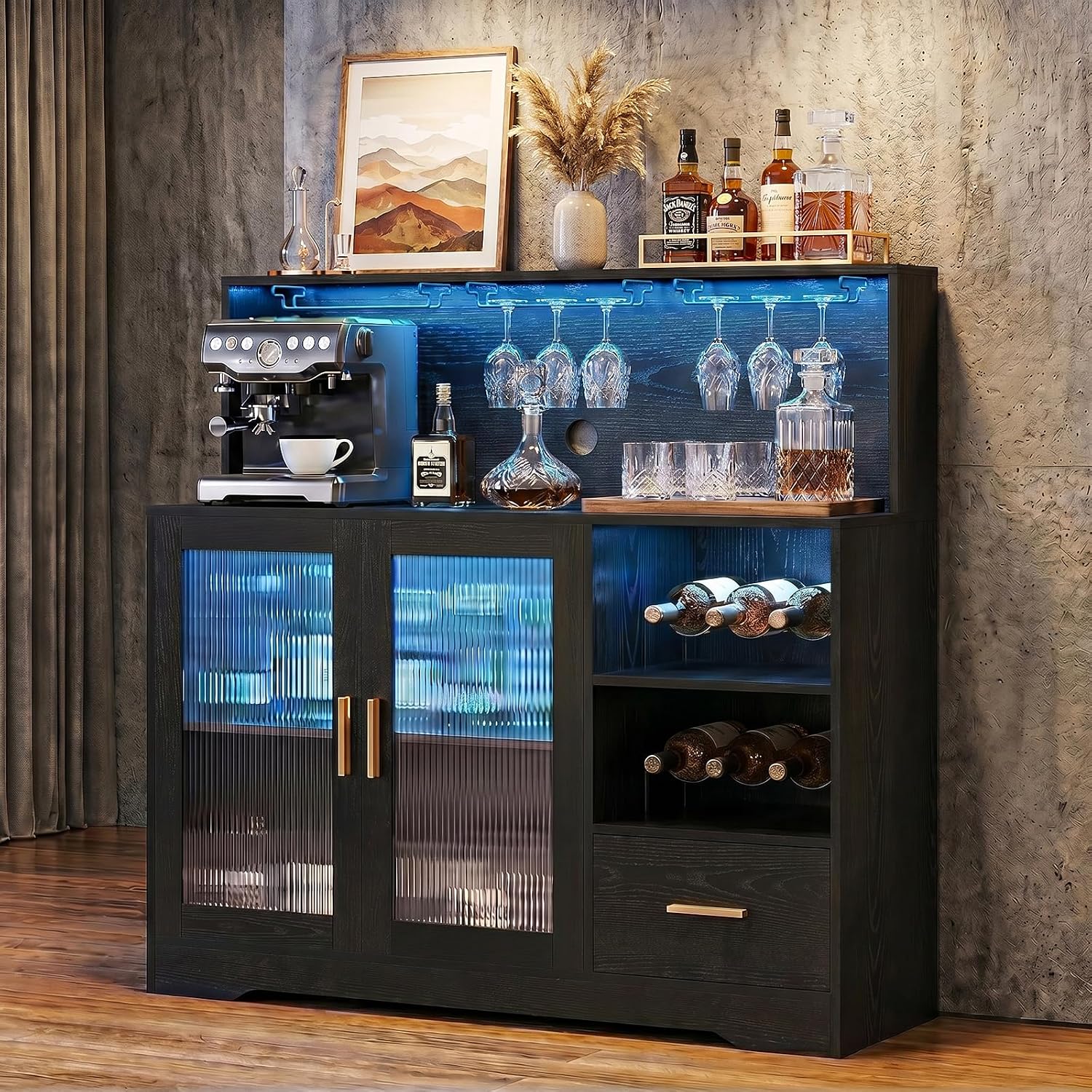 ตู้บาร์ไวน์สีดำ พร้อมไฟ LED แล - Home Bar And Cabinet บทวิจารณ์และราคา