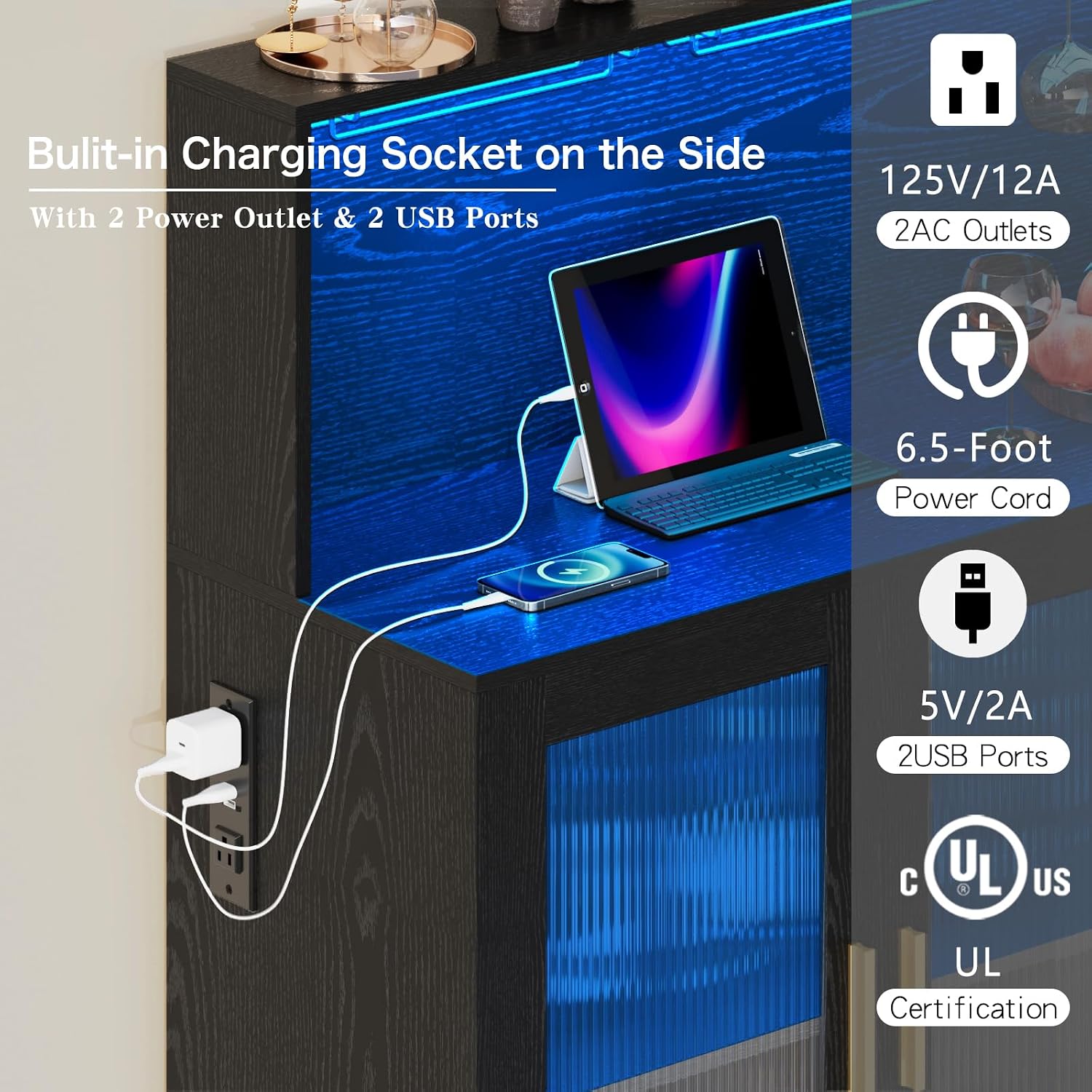 ตู้บาร์ไวน์สีดำ พร้อมไฟ LED แล - Home Bar And Cabinet บทวิจารณ์และราคา