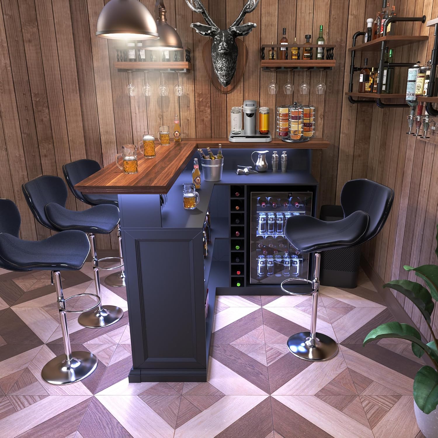 ตู้บาร์รูปตัว L พร้อมพื้นที่สำ - Home Bar Setup บทวิจารณ์และราคา